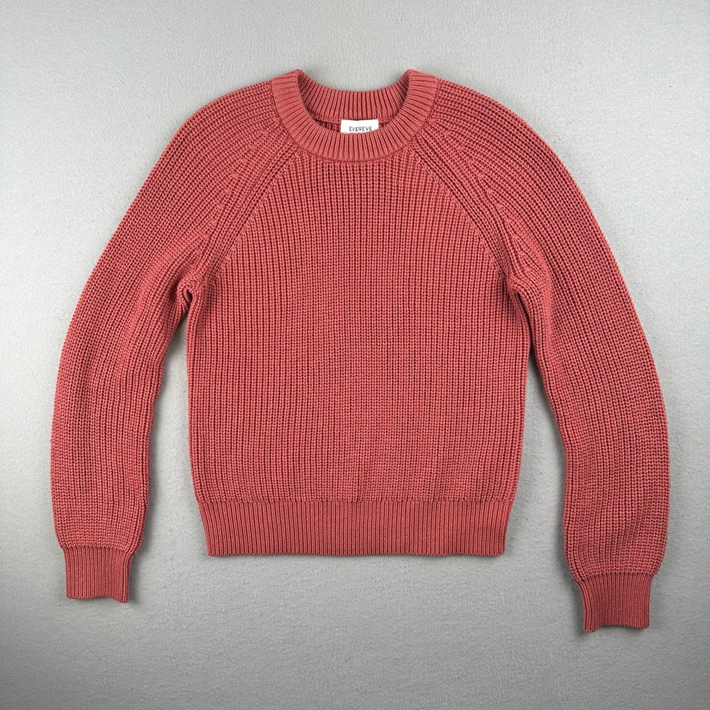 Evereve Pullover Sweater Women M Coral Pink Shaker Stitch Raglan Crewneck